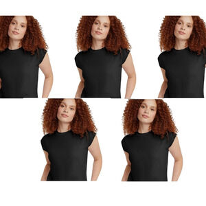 New 5-Pack Hanes Womens Large Black Ringspun Cotton Cap Sleeve Muscle Tees